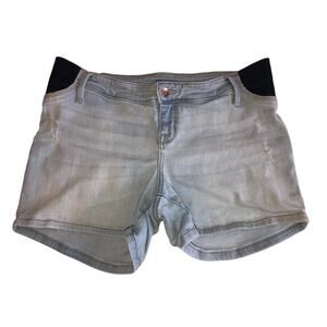 Isabel Shorts Midi Size 8 Maternity Jean Distressed Light Wash Blue Stretch 4"